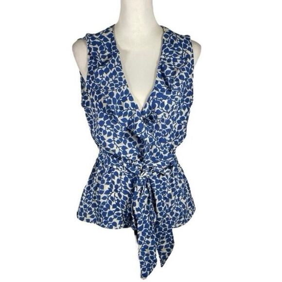 Max Studio Blue and White Ruffle Sleeveless Top Size Large (L462) - Picture 1 of 7